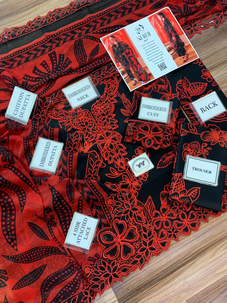 Nureh Printed Embroidered Lawn 3PC Memon Clothes